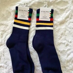 Colorful HBC Stripes Socks - 2 pairs, Navy size S/M, Unisex.